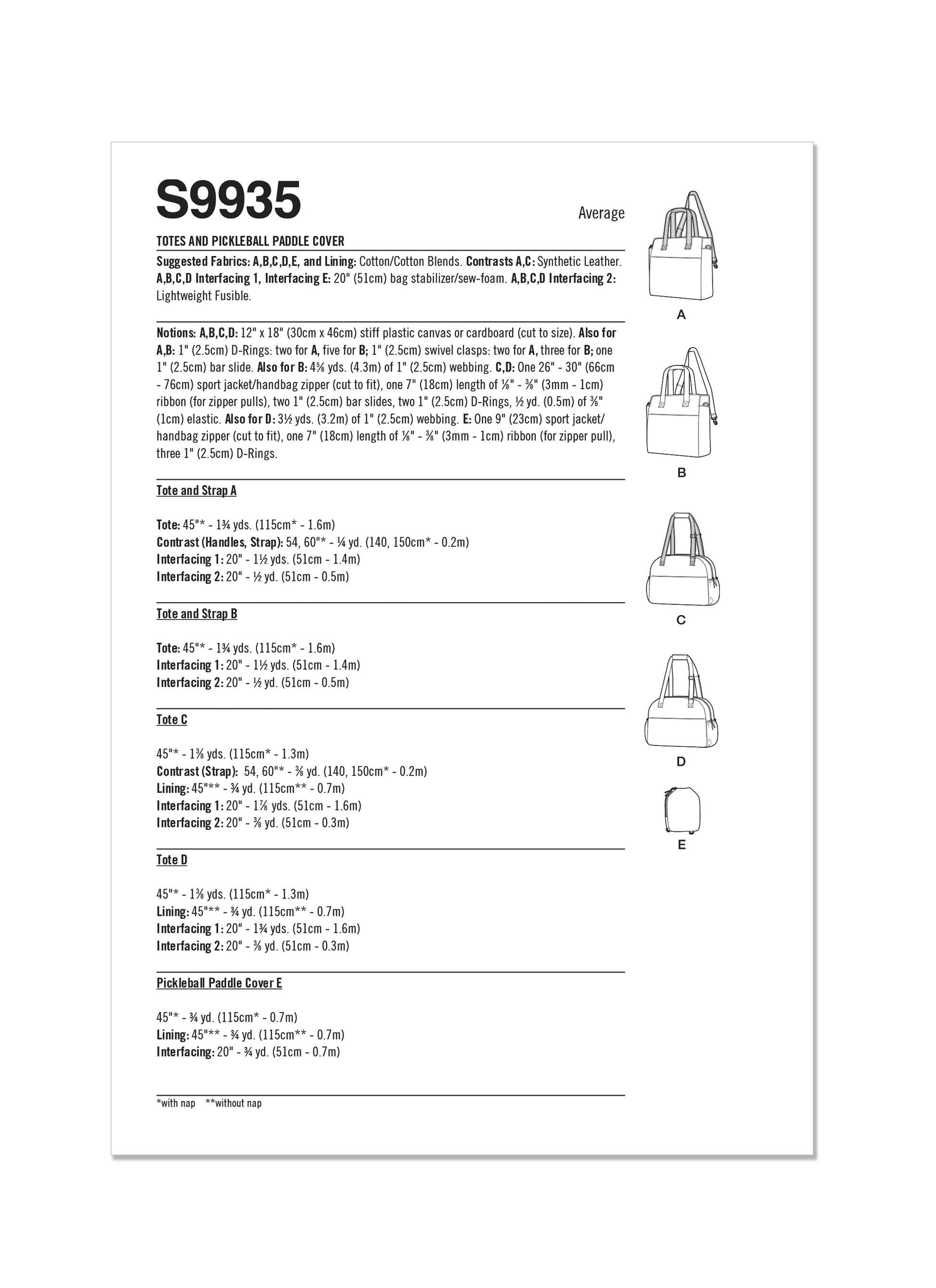 Simplicity Pattern 9935 Totes and Pickleball Paddle Cover