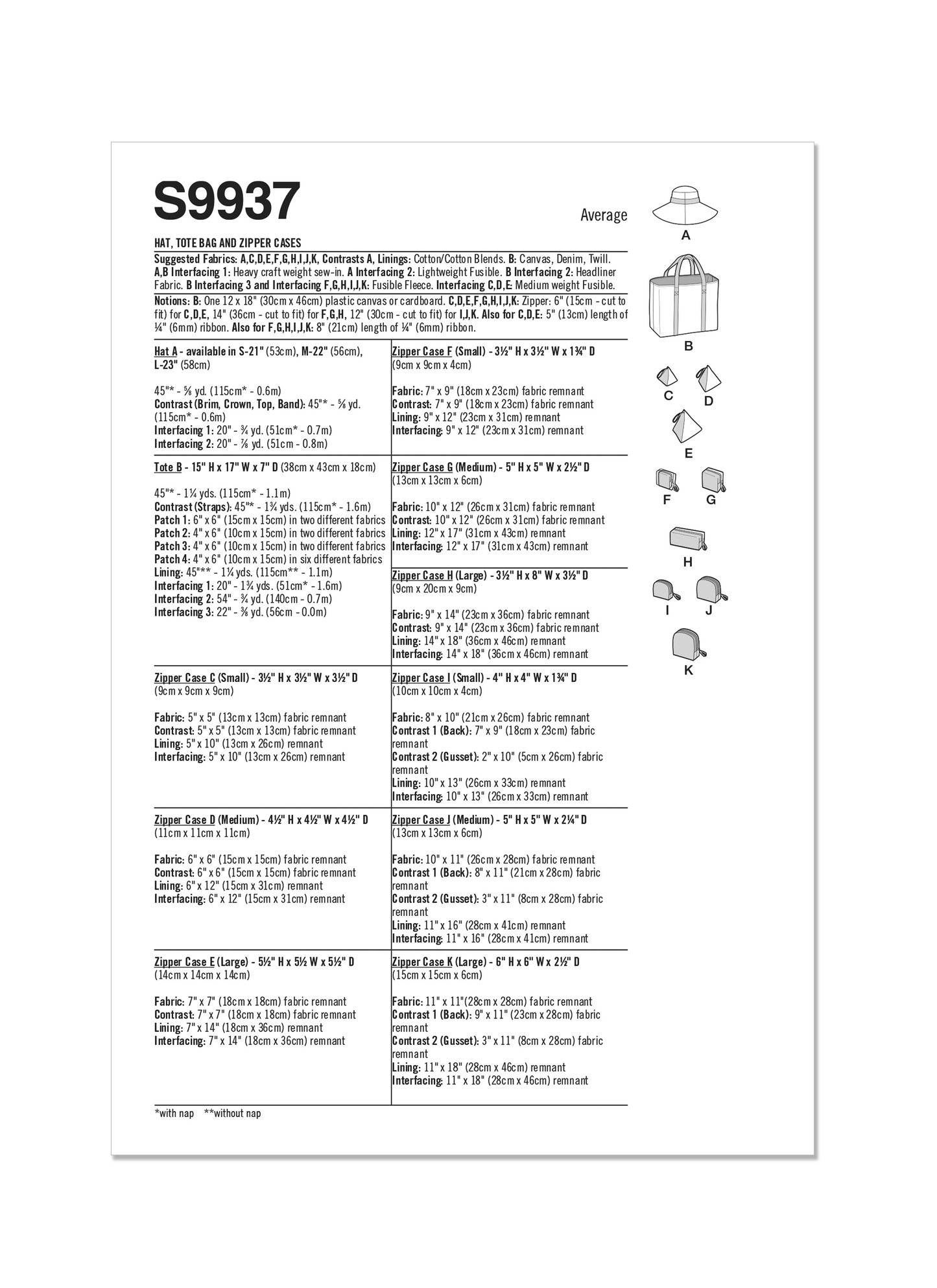 Simplicity Pattern 9937 Hat, Tote Bag and Zipper Cases