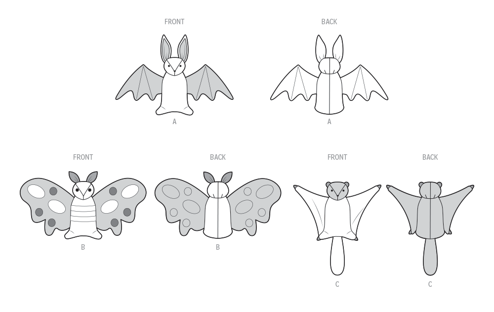 Simplicity Pattern 9940 Pattern Plush Bat, Moth and Flying Squirrel