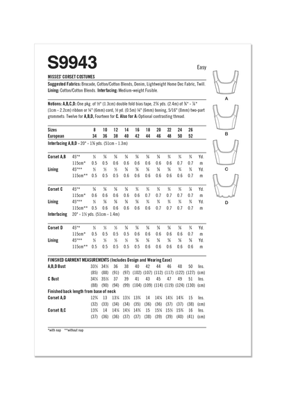 Simplicity Pattern 9943 Misses' Corset Costumes