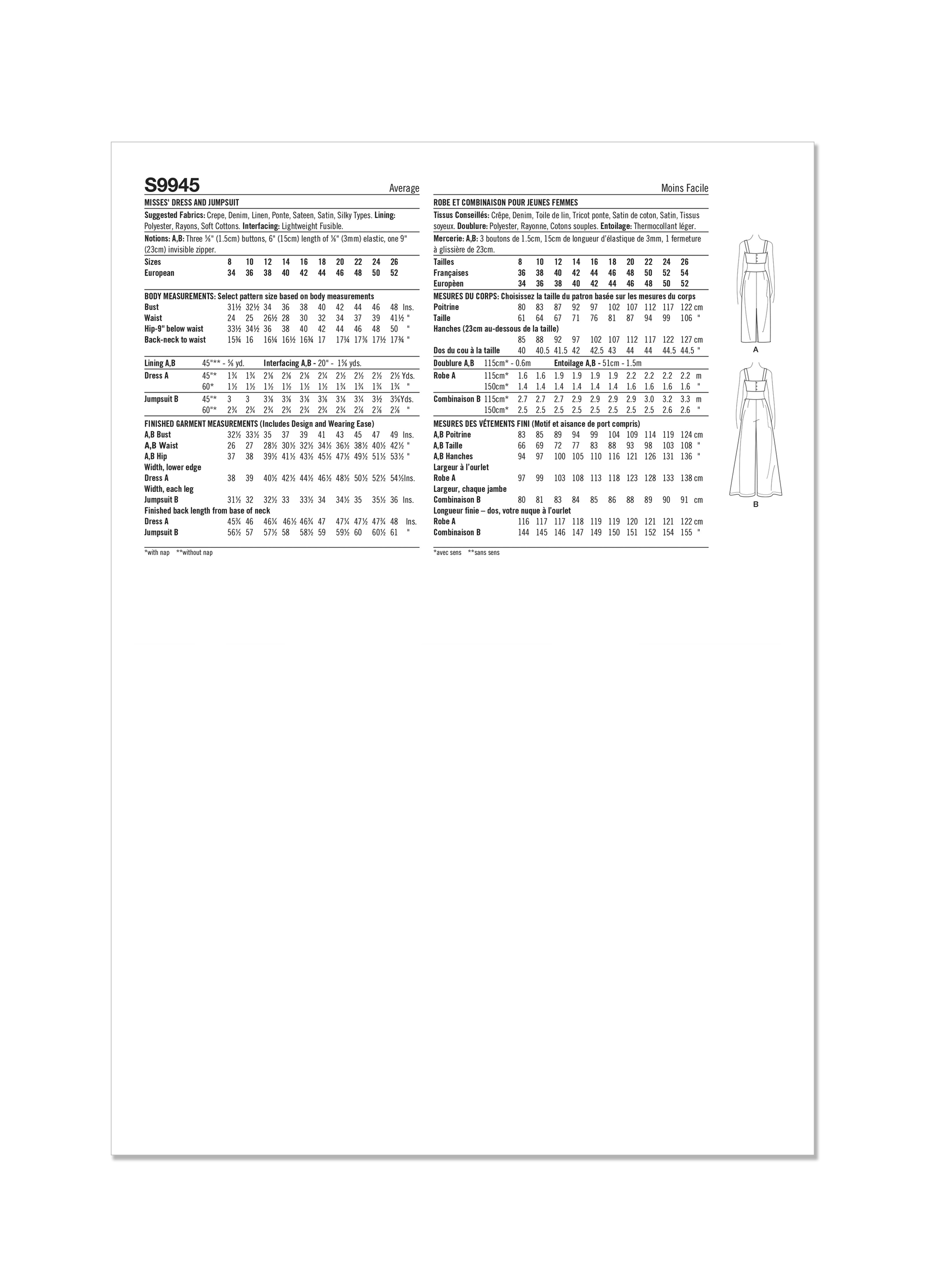 Simplicity Pattern 9945 Misses' Dress and Jumpsuit