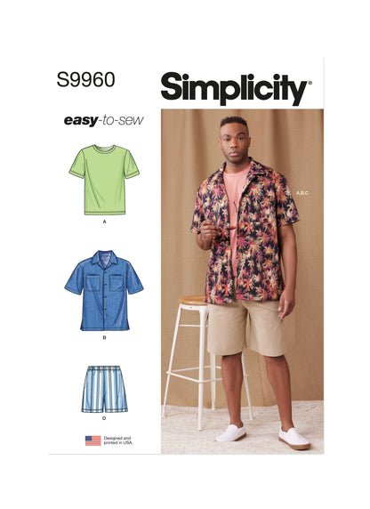 Simplicity Pattern 9960 Men's Knit T-Shirt, Shirt and Shorts