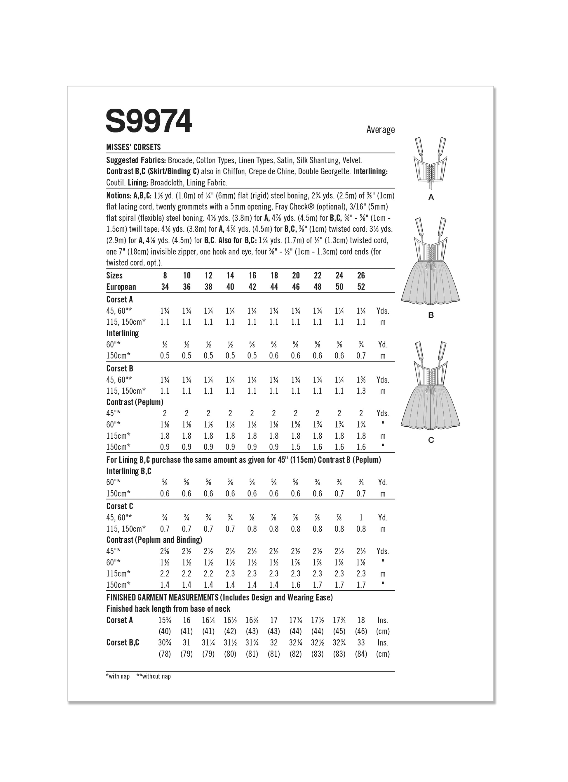 Simplicity Pattern 9974 Misses' Corsets