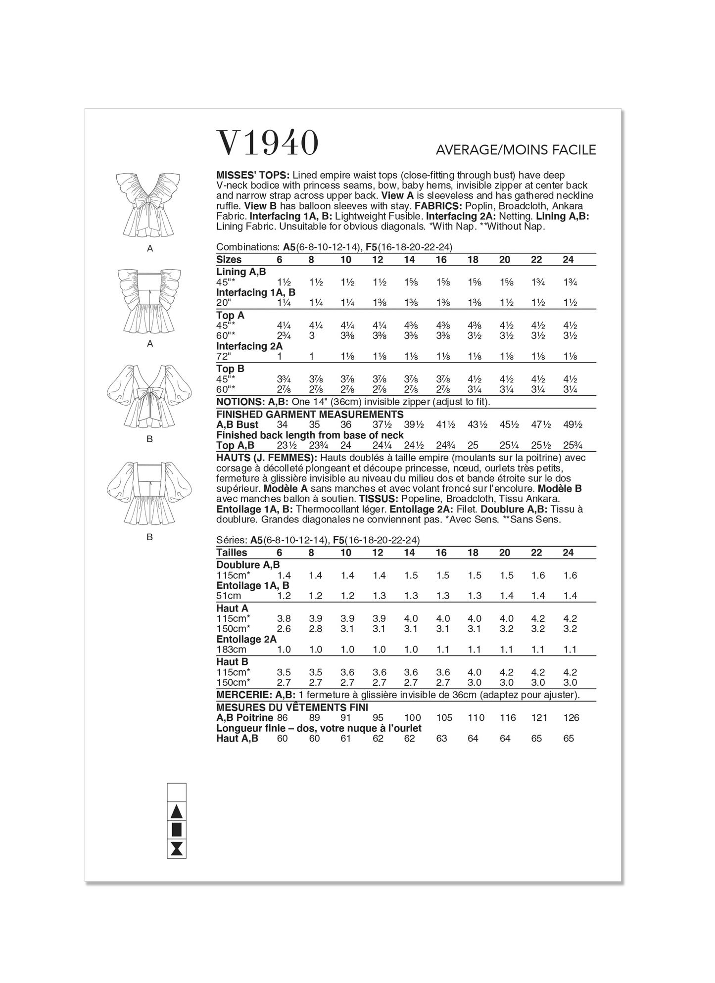 Vogue V1940 Misses' Top