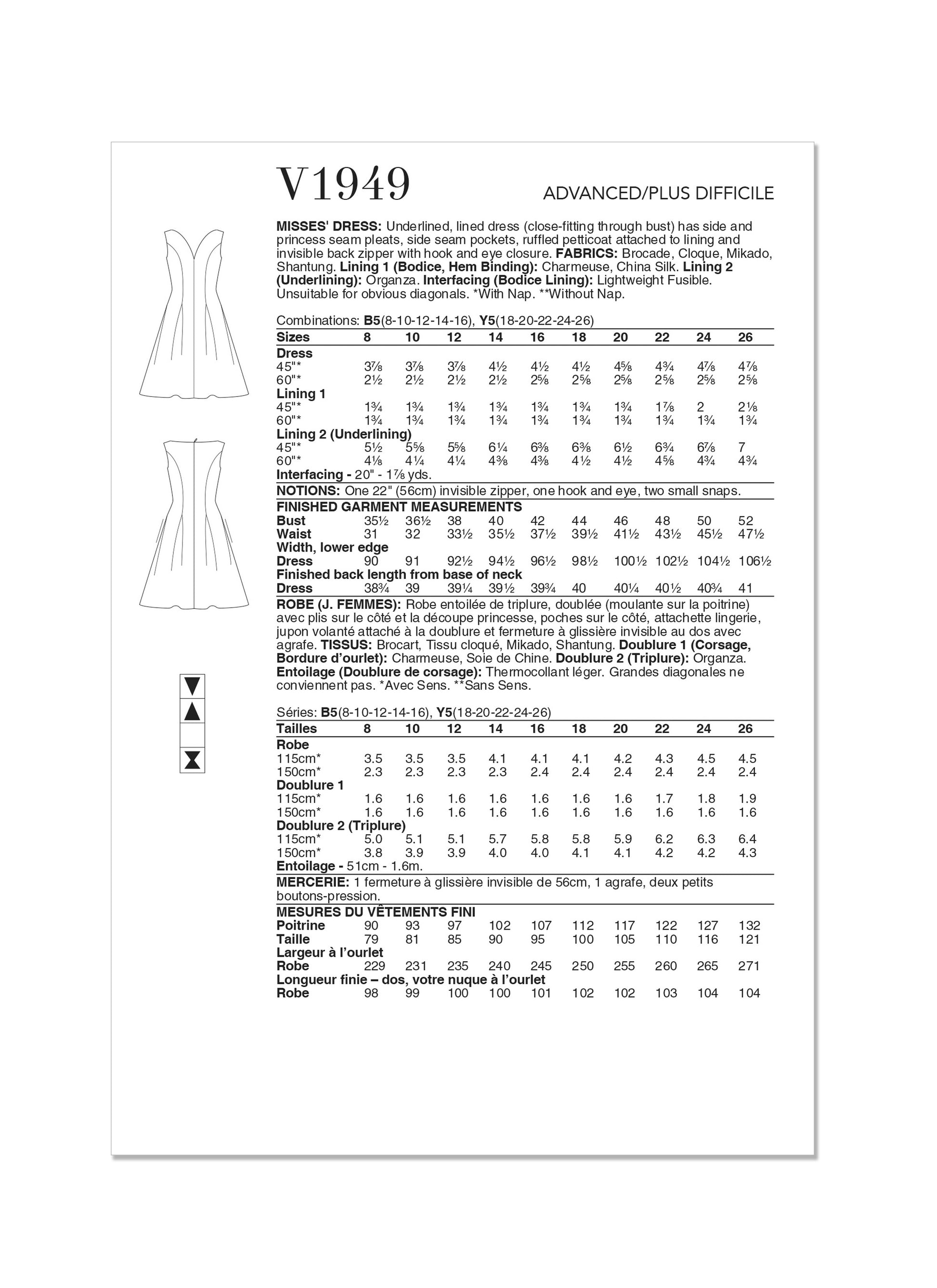 Vogue Pattern V1949 Misses Dress