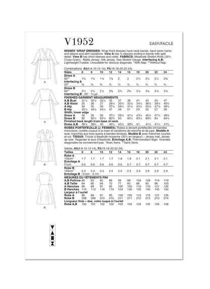 Vogue Pattern V1952 Misses Dress