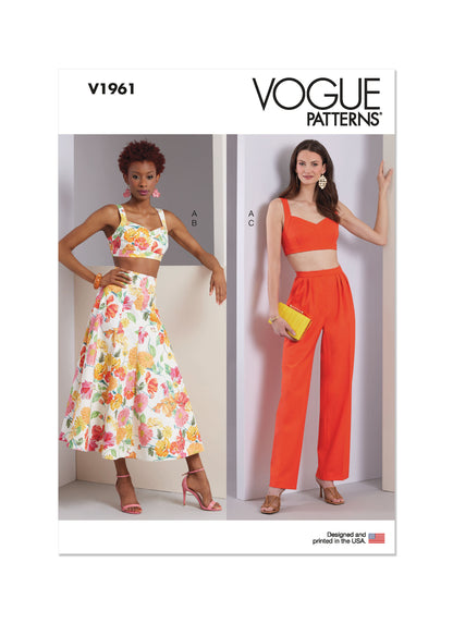 Vogue Pattern V1961 Misses ' Top, Skirt and Pants