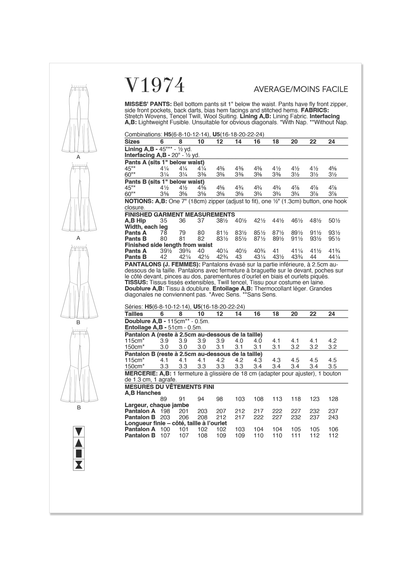 Vogue Pattern V1974 Misses Skirt Pants