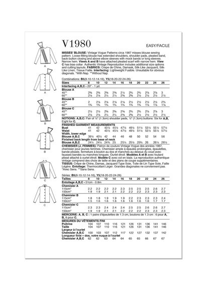Voguepattern V1980 Misses' Top/Vest