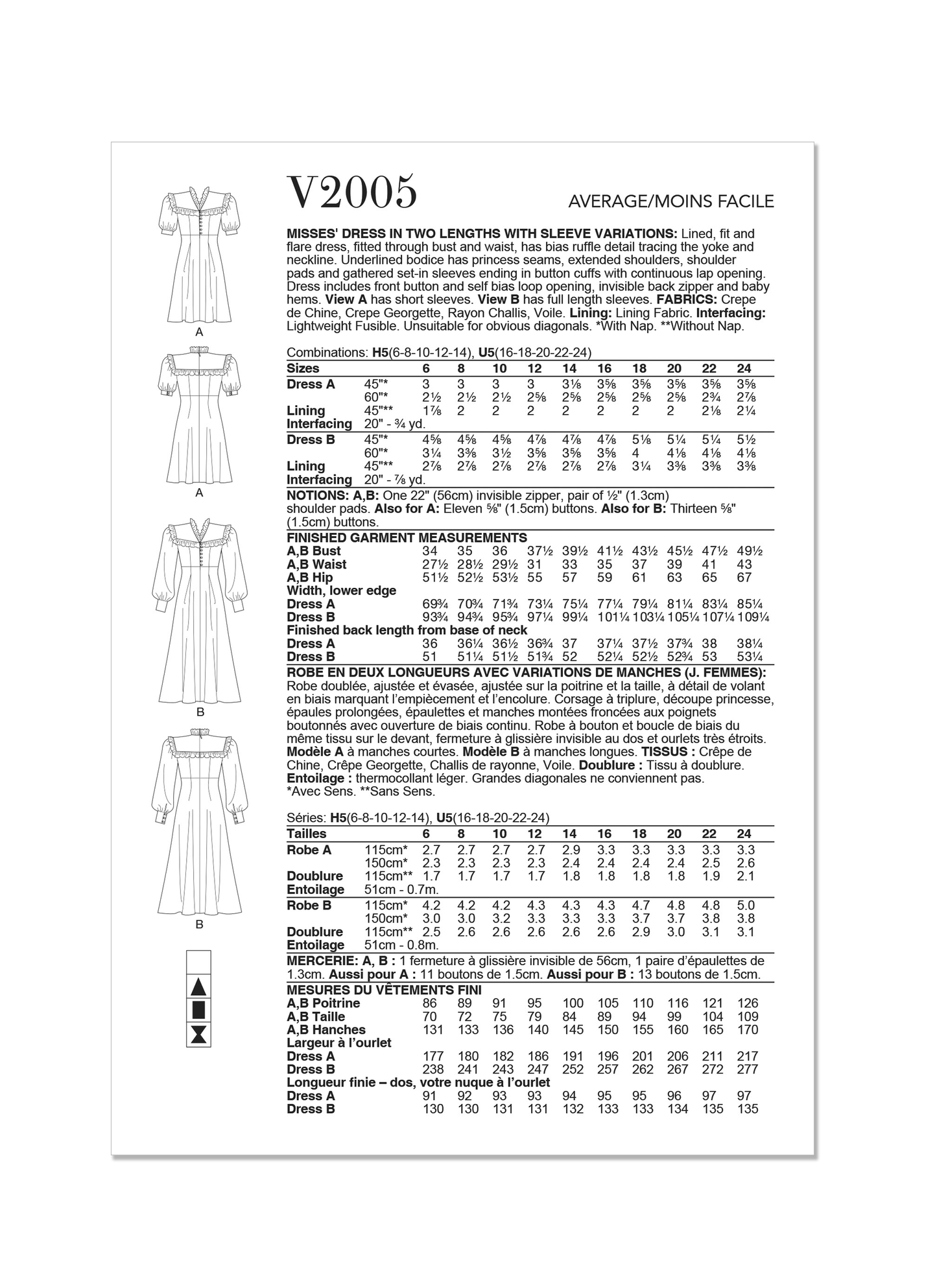 Vogue Pattern V2005 Misses' Dress