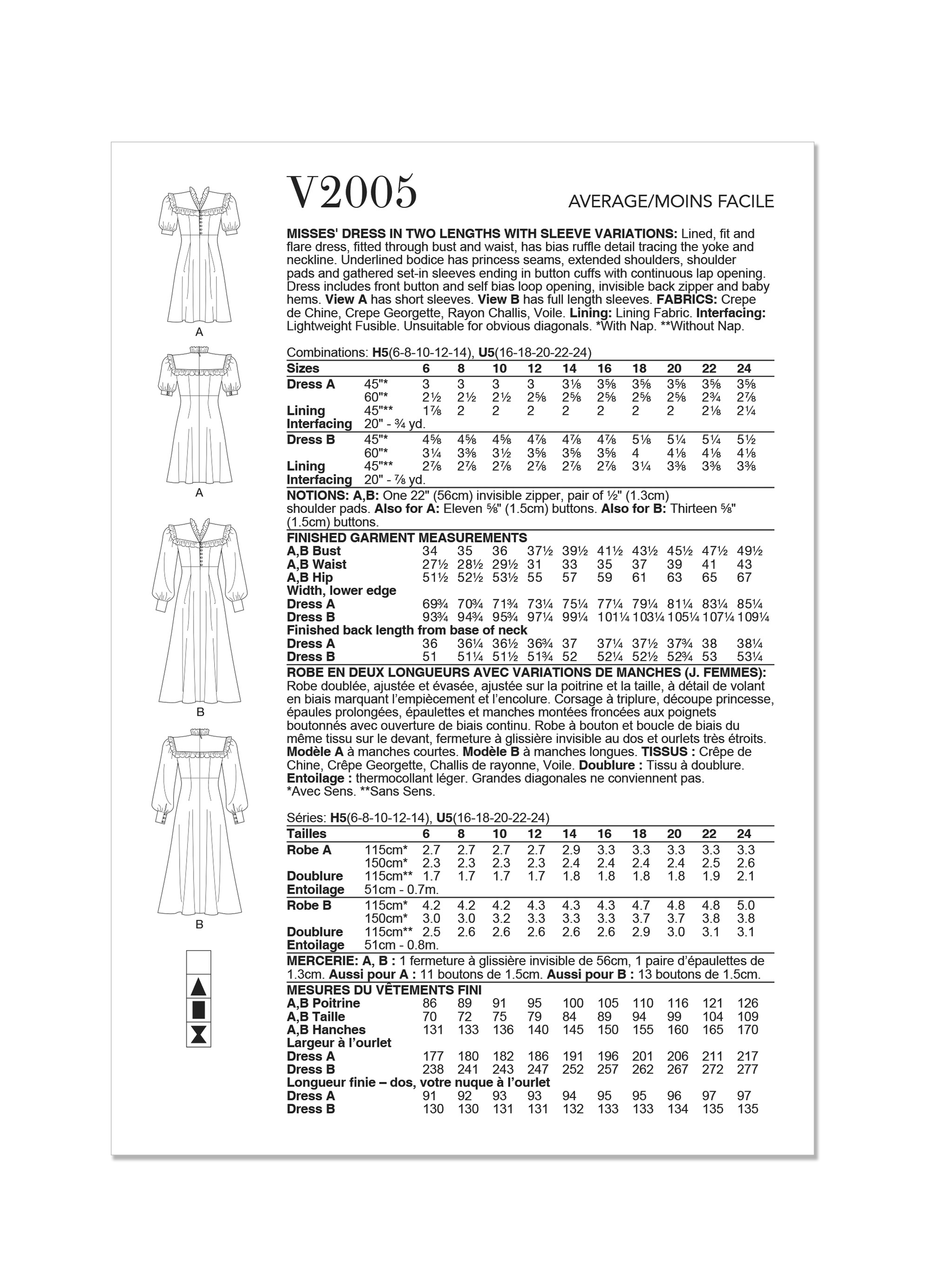 Vogue Pattern V2005 Misses' Dress