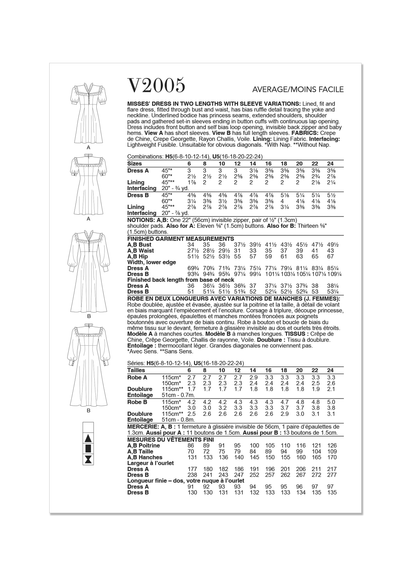 Vogue Pattern V2005 Misses' Dress