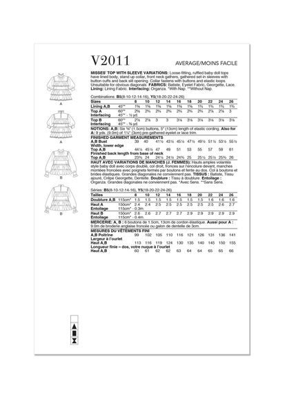 Vogue Pattern V2011 Misses' Top Vest