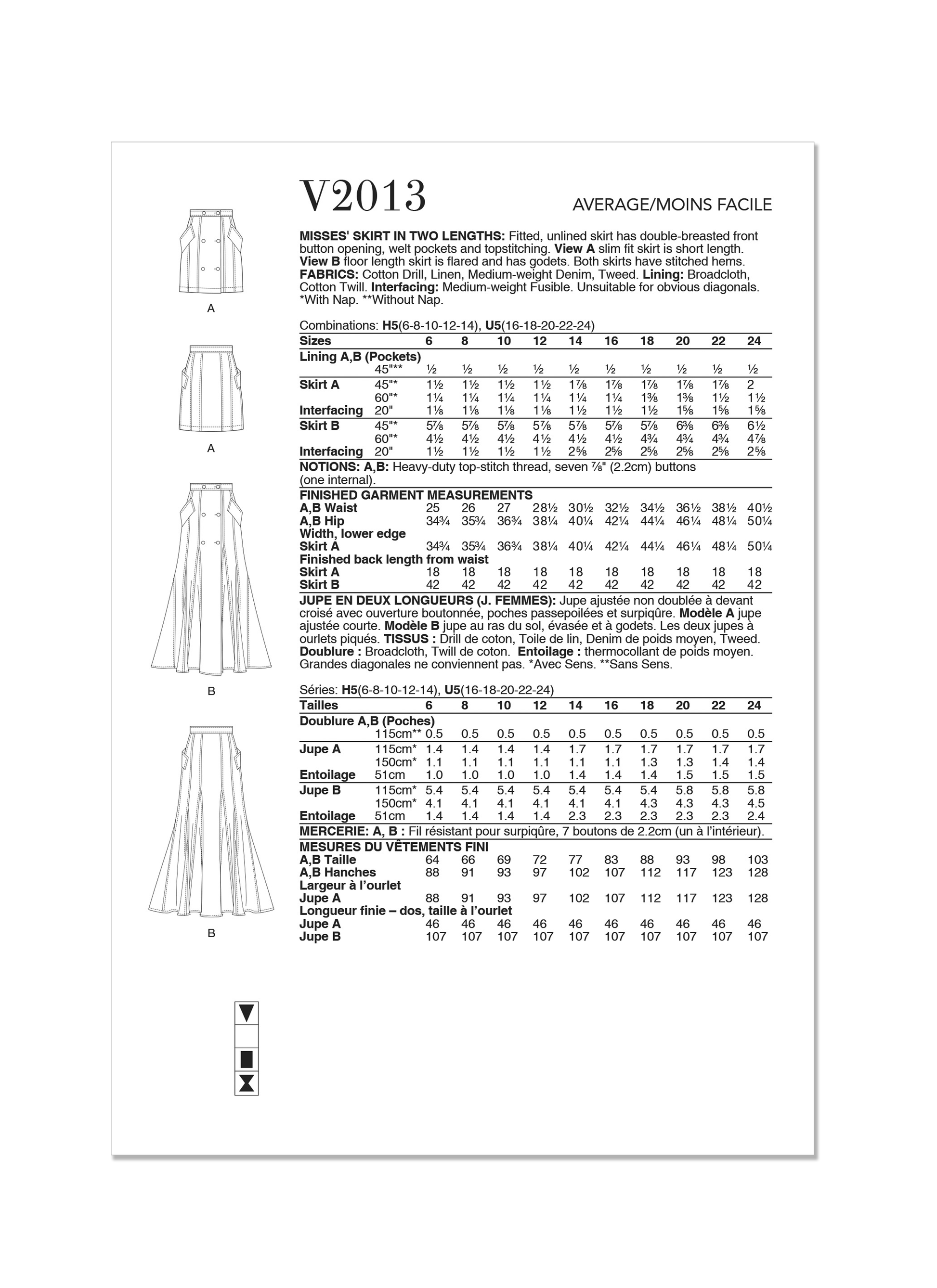 Vogue Pattern V2013 Misses' Skirt Pants