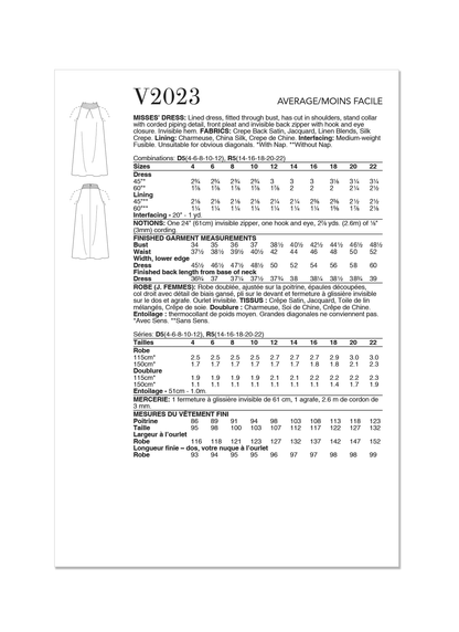 Vogue Pattern V2023 Misses' Dress