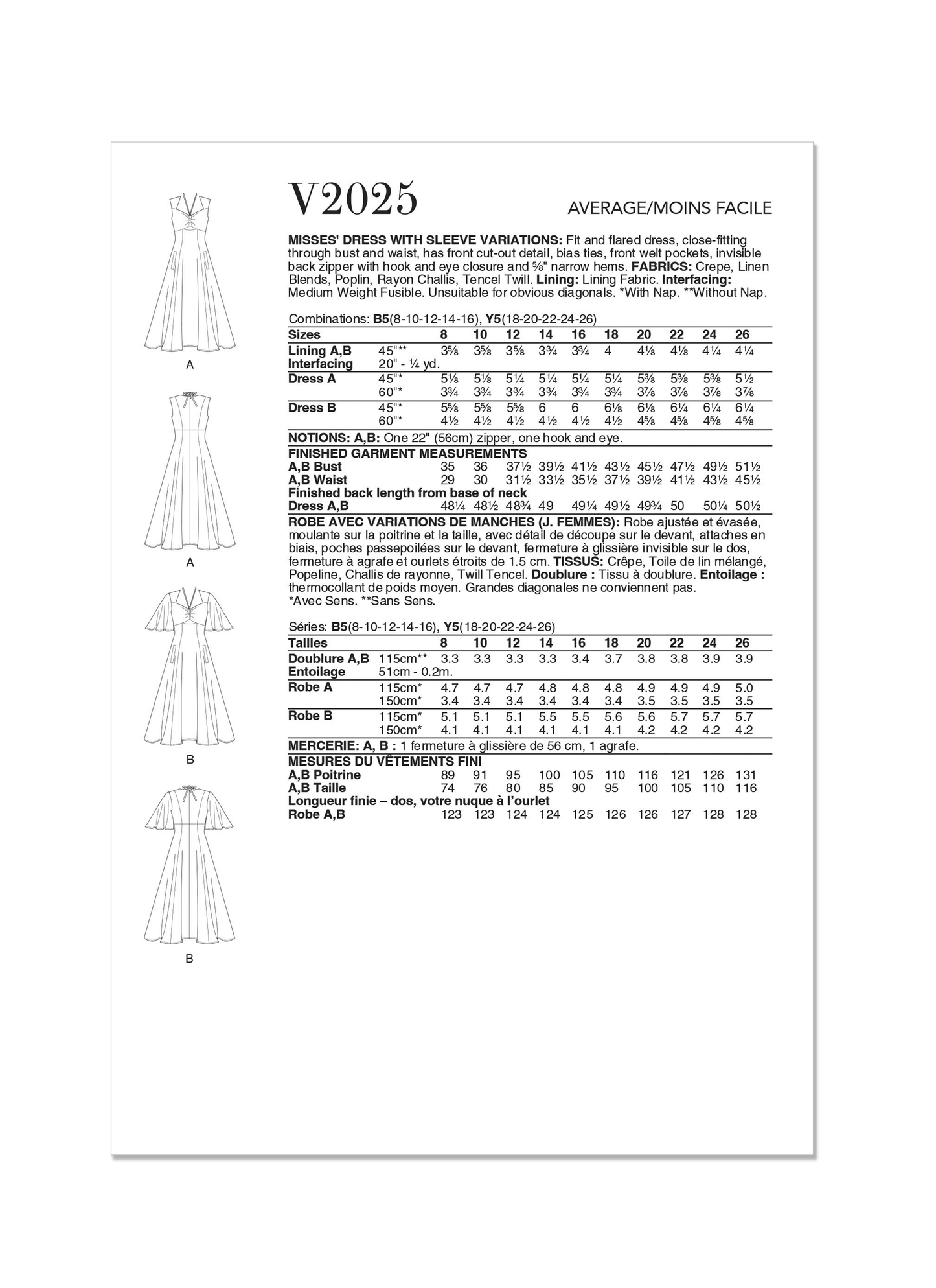 Vogue Pattern V2025 Misses' Dress