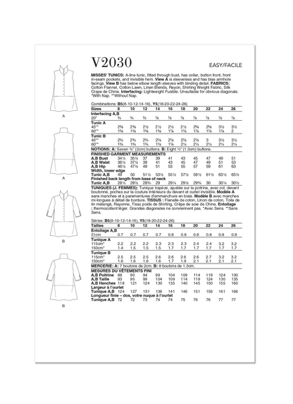 Vogue Pattern V2030 Misses' Top Vest