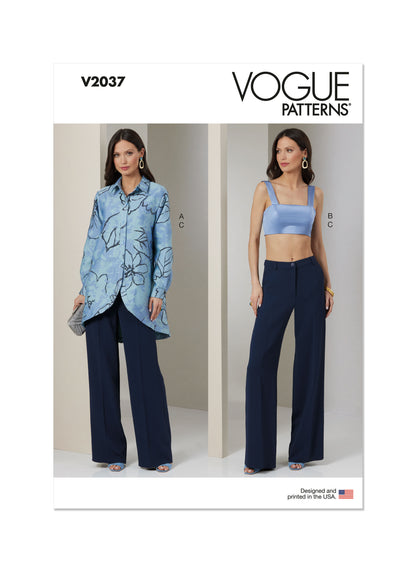 Vogue Pattern V2037 Misses' Shirt, Crop Top and Pants