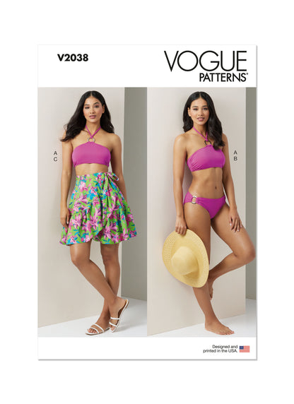Vogue Pattern V2038 Misses' Bikini and Sarong
