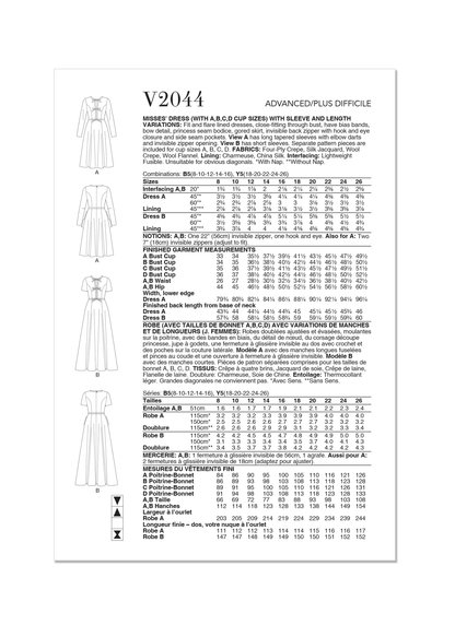 Vogue Pattern V2044 Misses' Dress with Sleeve and Length Variations
