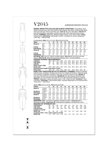 Vogue Pattern V2045 Misses Dress