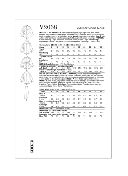 Vogue Pattern V2068 Misses' Top Vest