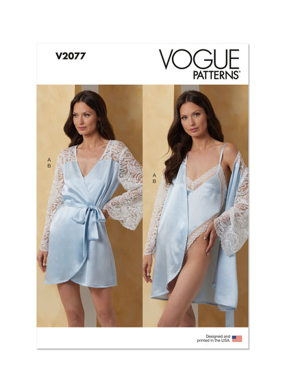 Vogue Pattern V2077 Misses' Robe with Belt and Teddy