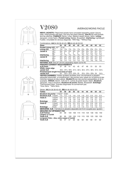 Vogue Pattern V2080 Men/Boy Jacket