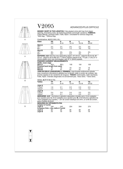 Vogue Pattern V2095 Misses' Skirt Pants