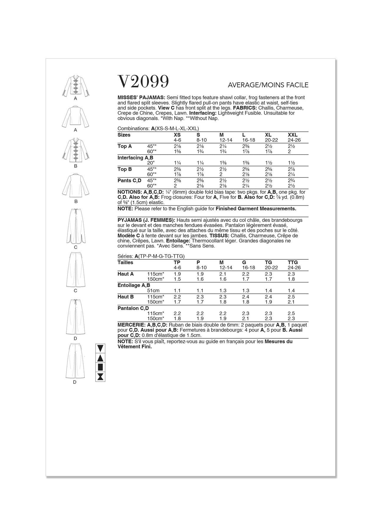 Vogue Pattern V2099 Misses' Sleepwear