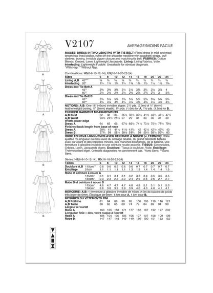 Vogue Pattern V2107 Misses' Dress