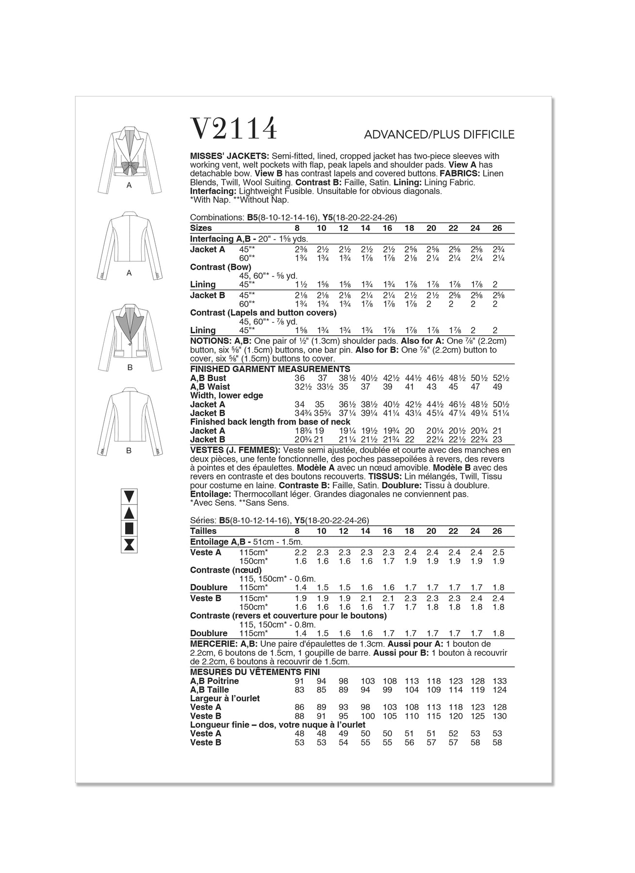 Vogue Pattern V2114 Misses' Jacket