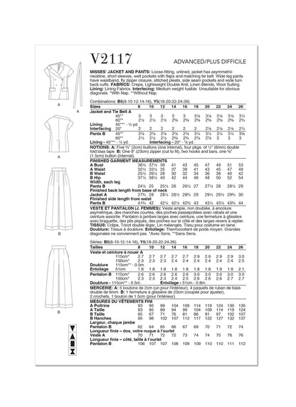 Vogue Pattern V2117 Misses' Jacket and Pants