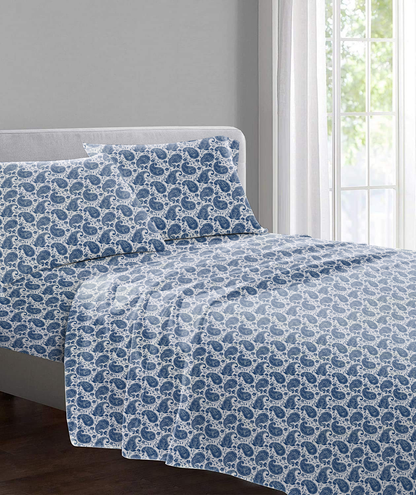 Cambridge House Flannelette Sheet Set, Blue Paisley