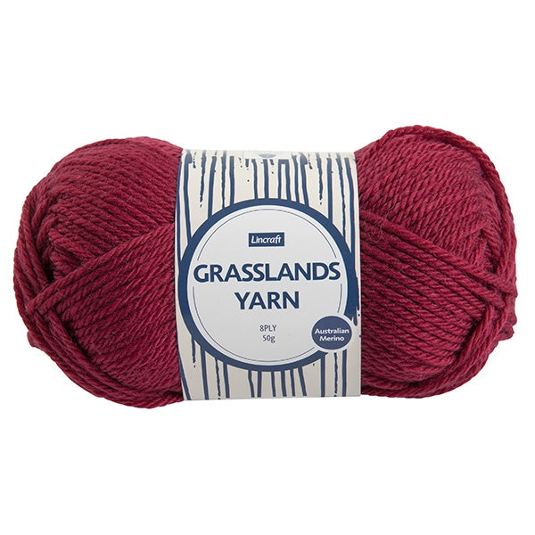 Lincraft Grasslands Yarn 8ply, Cherry- 50g Merino Wool Yarn