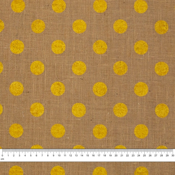 Metallic Print Hessian Fabric, Polka Spots- Width 129.5cm