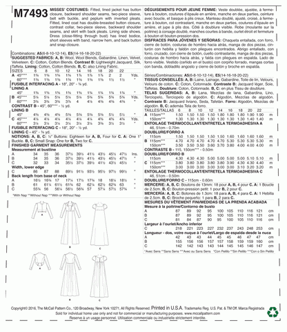 McCall's Pattern M7493 A5 (6-8-10-12-14)