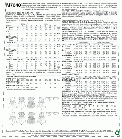 McCall's Pattern M7648 Childrens'/Girls' Gathered Dresses with Petticoat and Sash