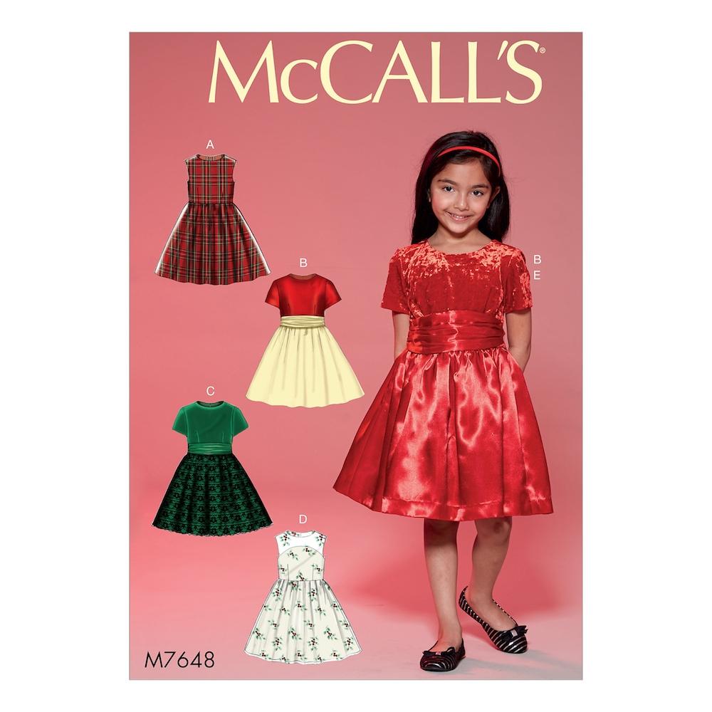 McCall's Pattern M7648 Childrens'/Girls' Gathered Dresses with Petticoat and Sash