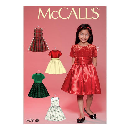 McCall's Pattern M7648 Childrens'/Girls' Gathered Dresses with Petticoat and Sash