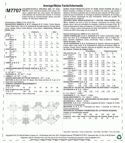 McCall's Pattern M7707 Children/Girls' Dresses and 18" Doll Dress