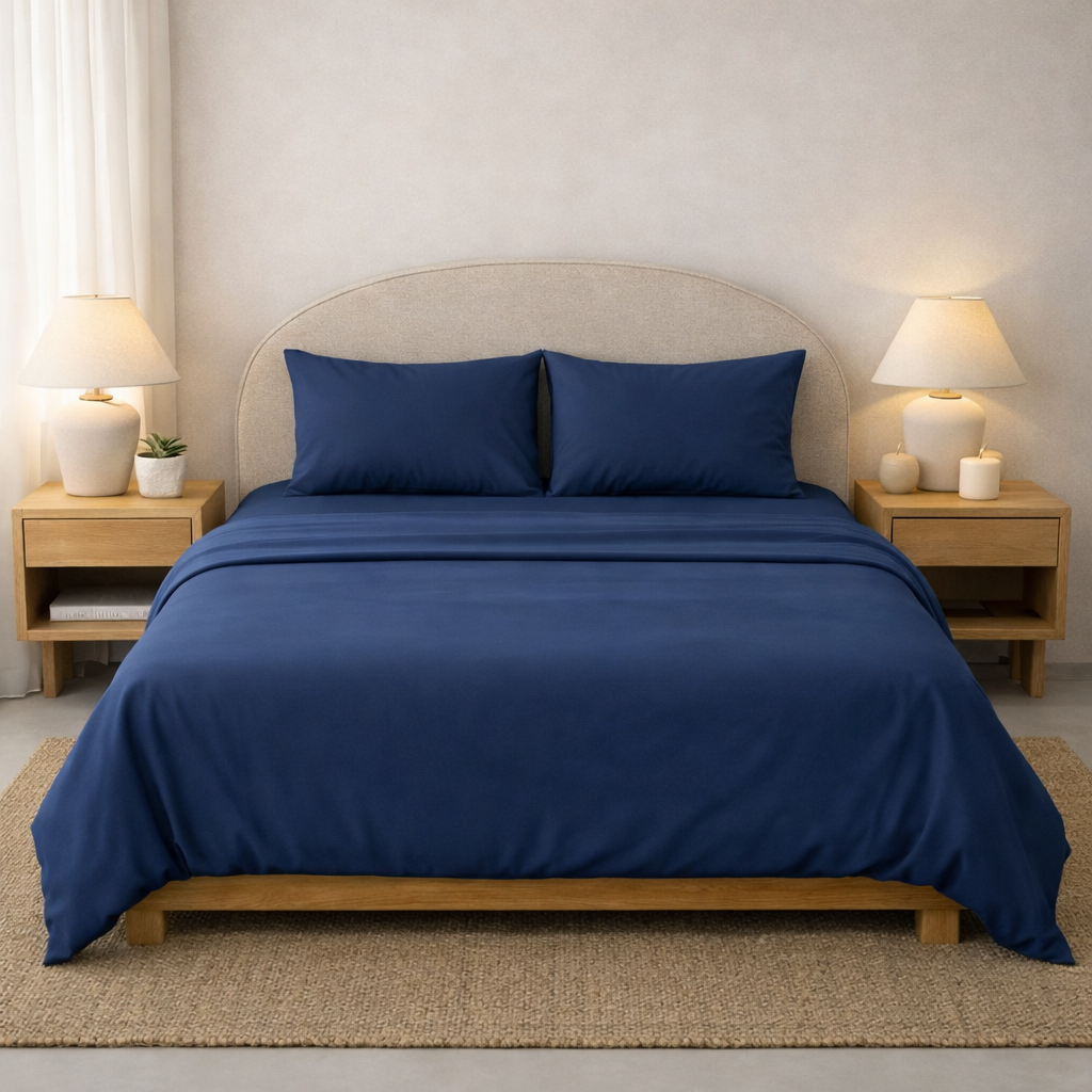 Athena Microfibre Bed Sheet Set - Navy | Super Soft & Easy Care