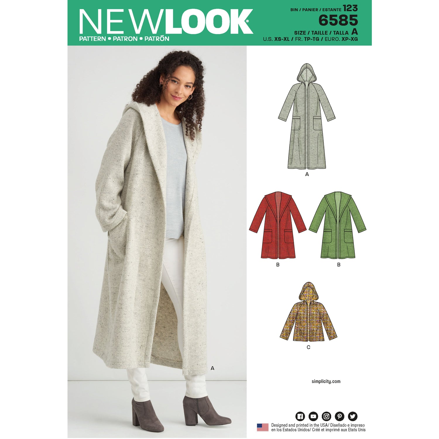 Newlook Pattern 6585 Misses' Coat with Hood