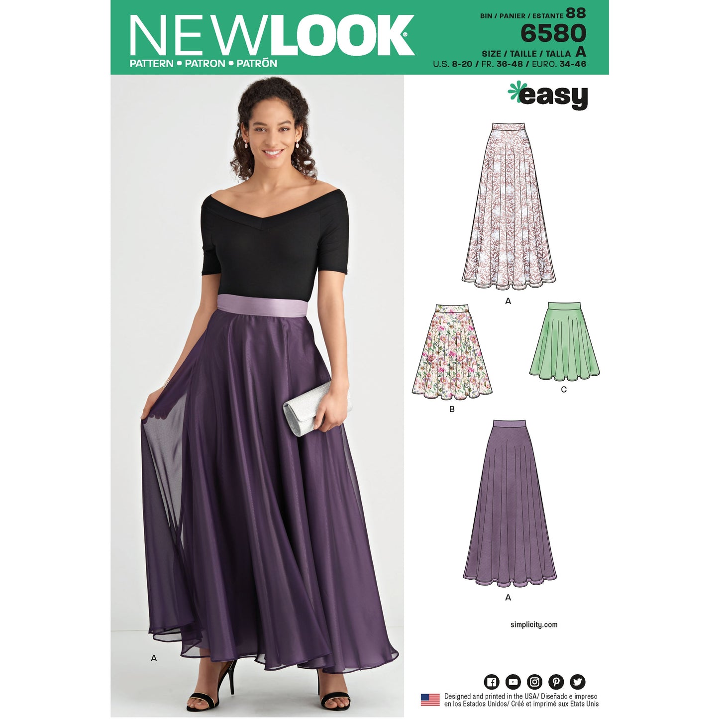 Newlook Pattern 6580 Misses' Circle Skirt