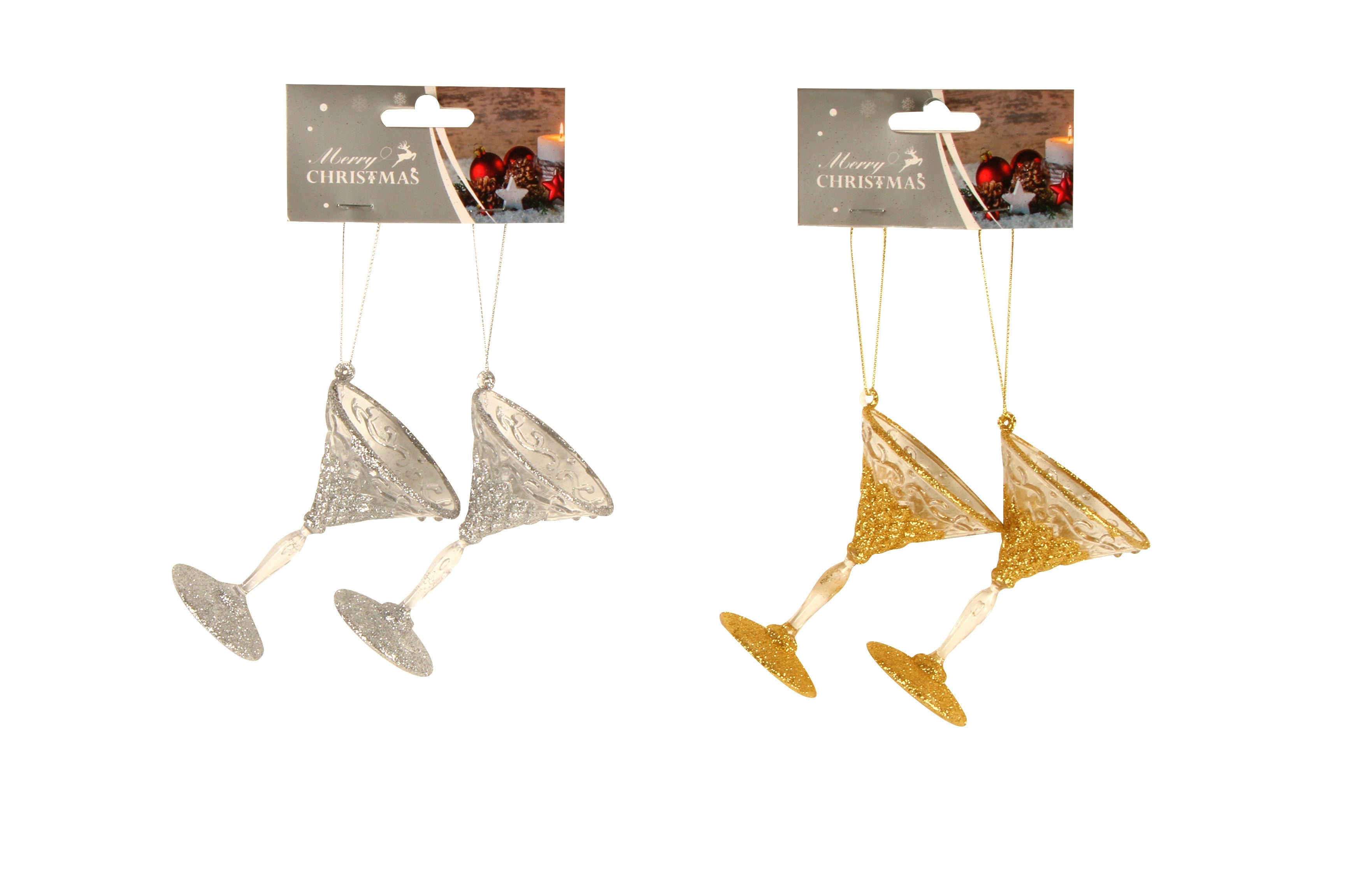 Christmas Tree Decoration, Martini Glass 2 Assorted 9x7cm Lincraft