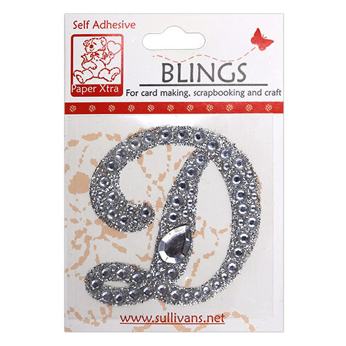 Stick On Bling Letter, Cursive D- 55mm