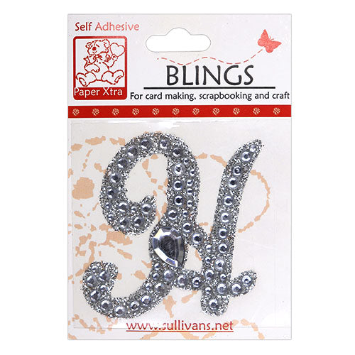 Stick On Bling Letter, Cursive H- 55mm