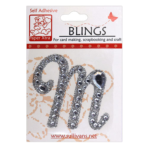 Stick On Bling Letter, Cursive M- 55mm