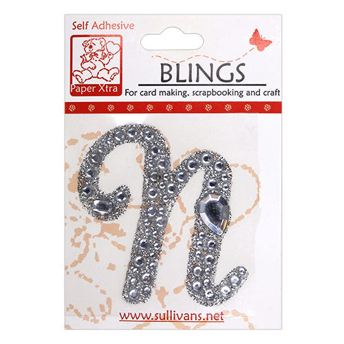 Stick On Bling Letter, Cursive N- 55mm