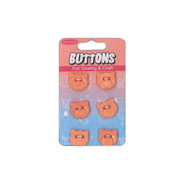 Sullivans Plastic Button, Orange Bear Face